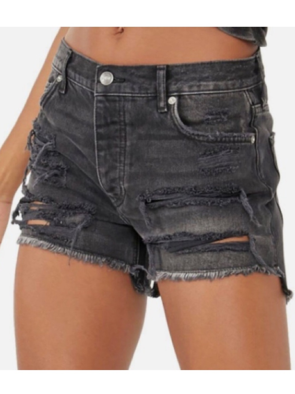Free people we the free Maggie mid rise denim distressed shorts black wash NWT
